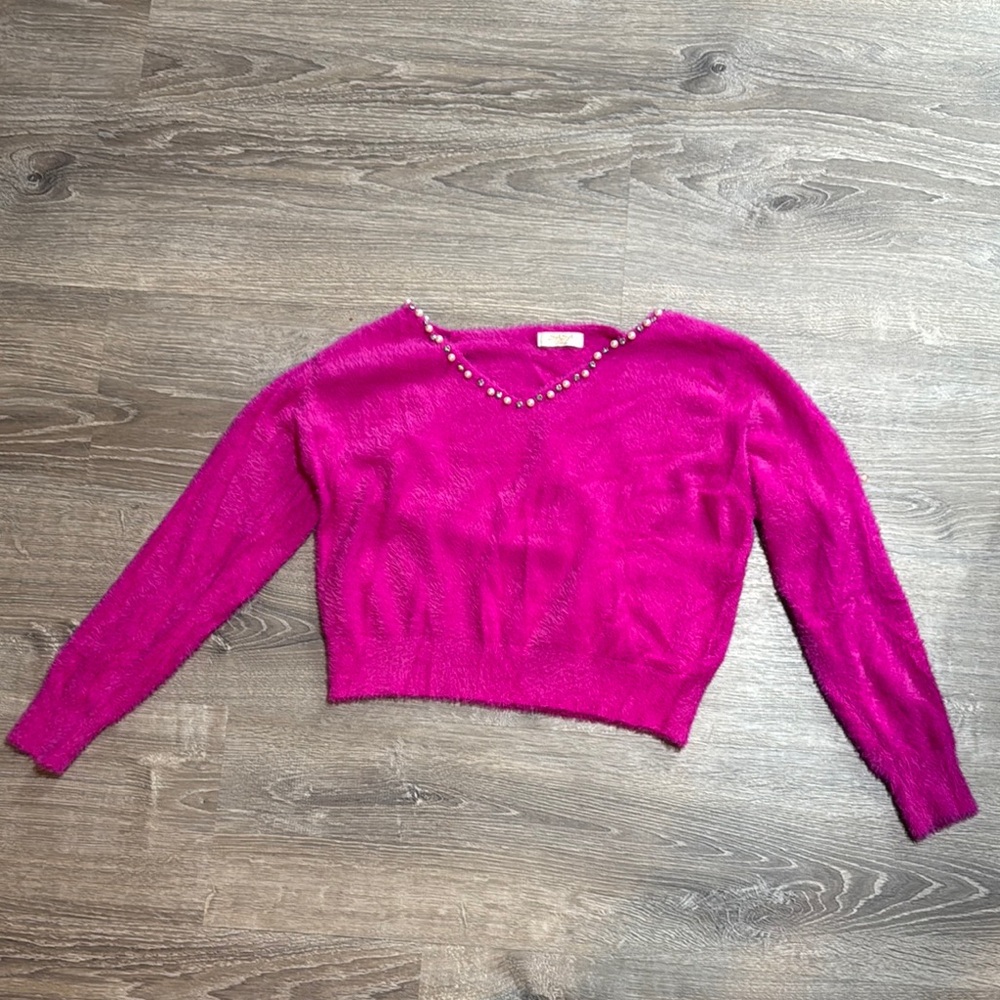 SASA Fashion Women's Fuchsia Sweater with Pearl Accents